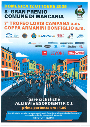 12 OTTOBRE 2025

    8° GRAN PREMIO COMUNE DI MARCARIA
7° TROFEO " L. CAMPANA" - COPPA " B. ARMANINI"
