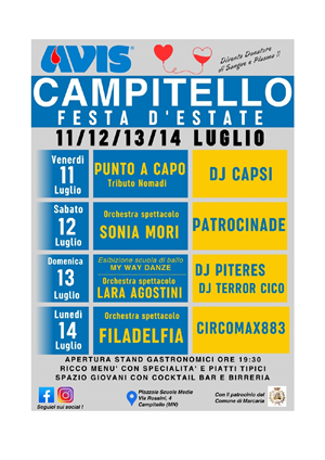 AVIS CAMPITELLO
FESTA D'ESTATE 11-12-13-14 LUGLIO 2025
